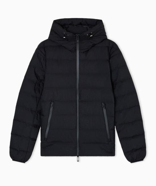 25FW 엠포리오 아르마니 자카드 로고 레터링 퀼팅 나일론 후디드 자켓 EM003043 AF15384UC001 BLACK BEAUTY Black