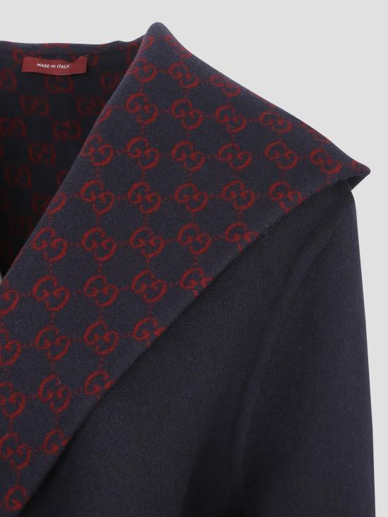 25FW 구찌 리버서블 GG 실크 울 블렌드 코트 793634ZAQW0 4692 BLUE RED - GUCCI