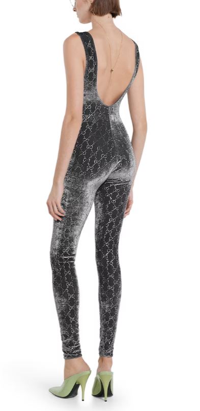 25FW 구찌 GG 크리스탈 엠브로이드 점프수트 850293 XUANS1037 Grey - GUCCI