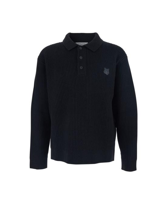 25FW 메종키츠네 폭스 헤드 울 립드 폴로 티셔츠 PM00213KT1149 P199 BLACK