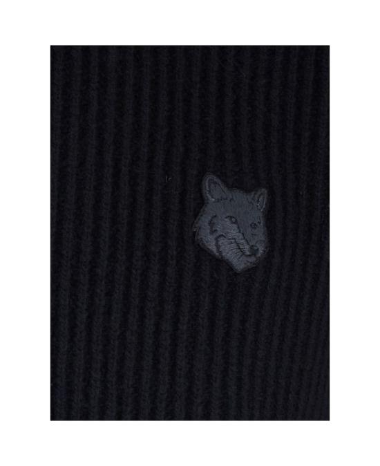 25FW 메종키츠네 폭스 헤드 울 립드 폴로 티셔츠 PM00213KT1149 P199 BLACK - MAISON KITSUNE