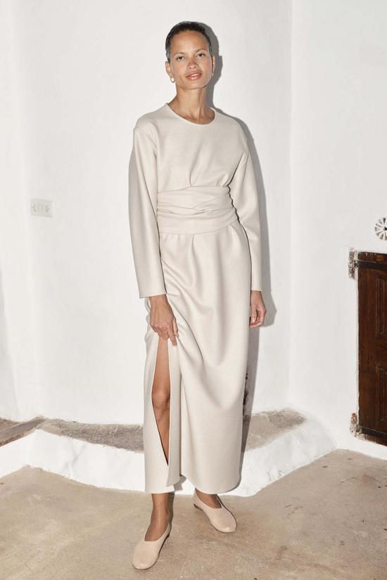  다두라 롱 원피스 다투라 보일드 울 아바 드레스 오트 - DATURA