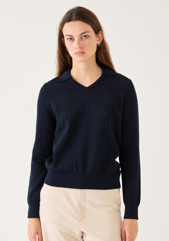  데미리 뉴욕 긴팔 티셔츠 데밀리 애스터 리니어 포인텔 코튼 폴로 네이비