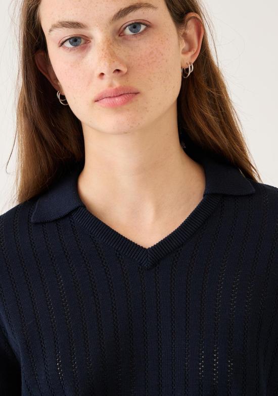  데미리 뉴욕 긴팔 티셔츠 데밀리 애스터 리니어 포인텔 코튼 폴로 네이비 - DEMYLEE