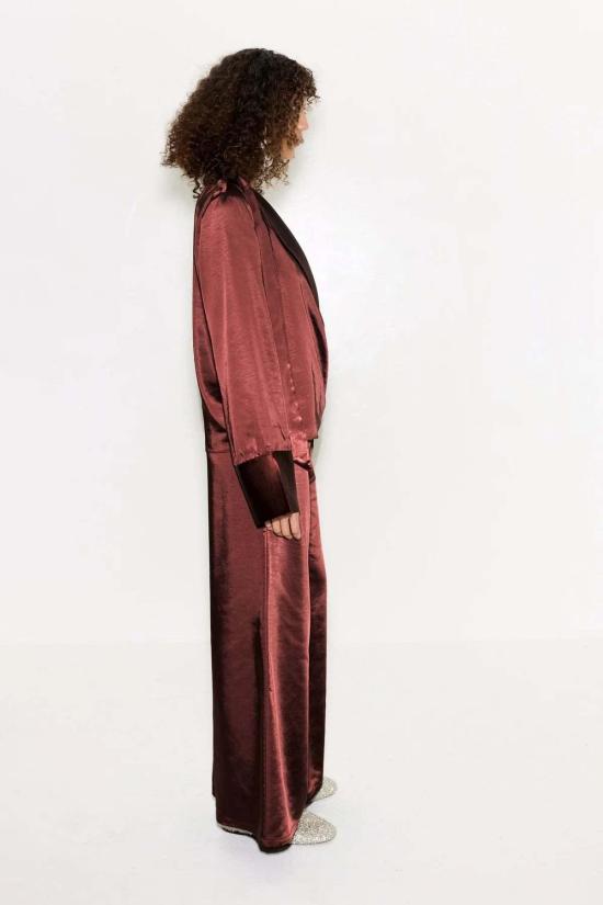  사이먼밀러 스트레이트 팬츠 사이먼 밀러 넬라 새틴 와이드 레그 팬츠 초코 브라운 - SIMONMILLER