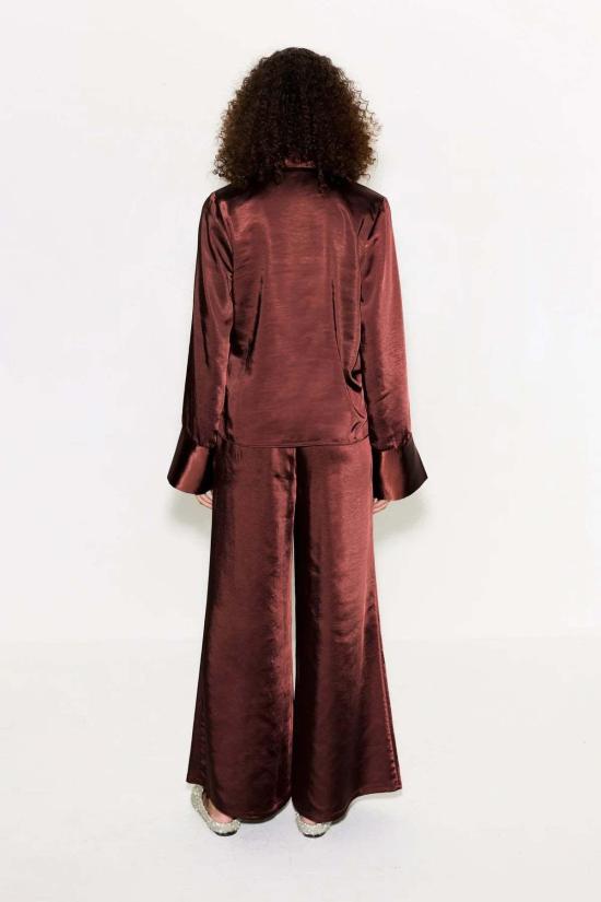  사이먼밀러 스트레이트 팬츠 사이먼 밀러 넬라 새틴 와이드 레그 팬츠 초코 브라운 - SIMONMILLER