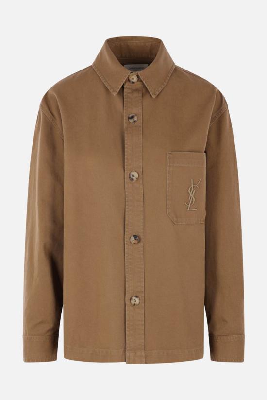 25FW 생로랑 코튼 및 린넨 개버딘 소재 카산드르 오버셔츠  852696Y253W2669 SAVANNE