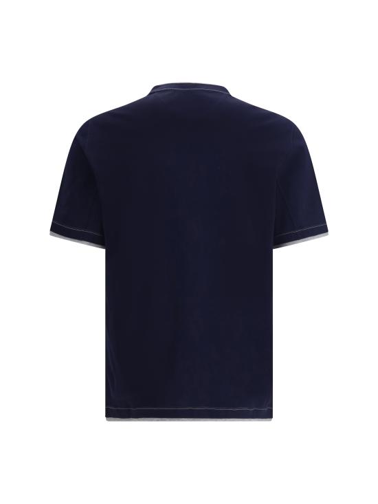 26SS 브루넬로 쿠치넬리 레이어링 코튼 저지 크루넥 티셔츠 M0B137451G CD325 BLUE - BRUNELLO CUCINELLI