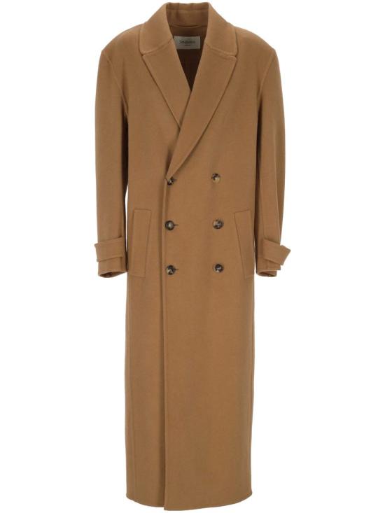 25FW 생로랑 브러시드 캐시미어 및 울 소재 롱 코트  835063Y2H329860 BROWN