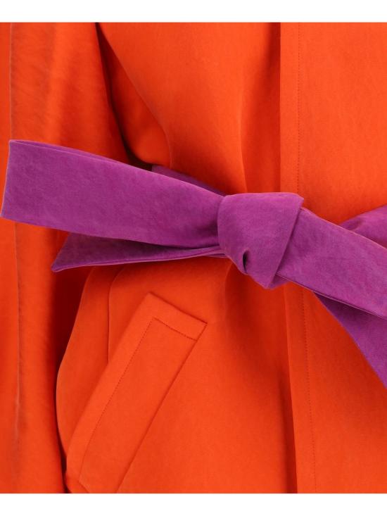 25FW 생로랑 스톤워시 실크 새틴 소재 벨티 코트  843316Y5J30 6641 ORANGE - SAINT LAURENT