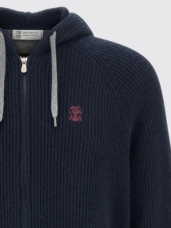 25FW 브루넬로 쿠치넬리 립드 니트 집 후드 스웨터 M22704806G CW425 Blue - BRUNELLO CUCINELLI