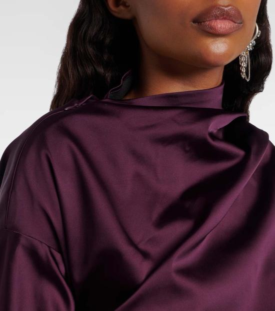  가니 블라우스 Ganni 스트레치 새틴 주름 장식 탑 - GANNI