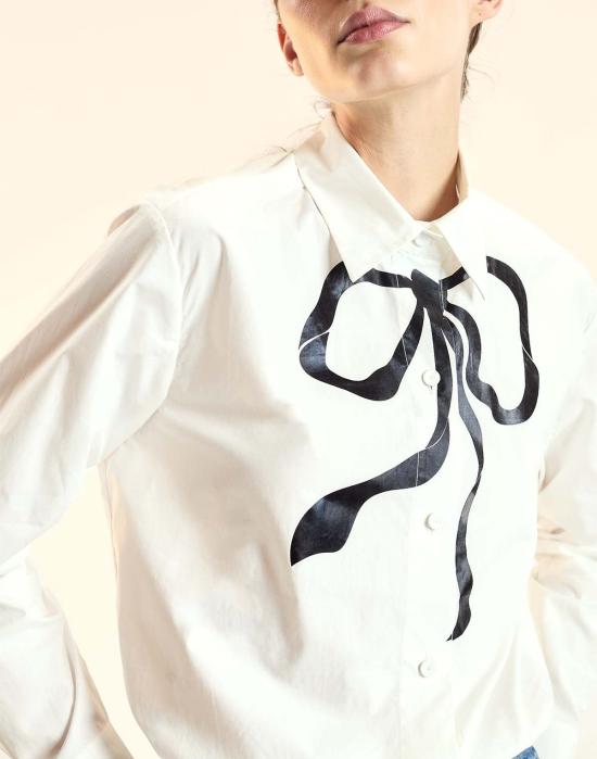  신시아 로리 셔츠 신시아 로울리 메탈릭 프린트 리본 셔츠 화이트 - CYNTHIA ROWLEY