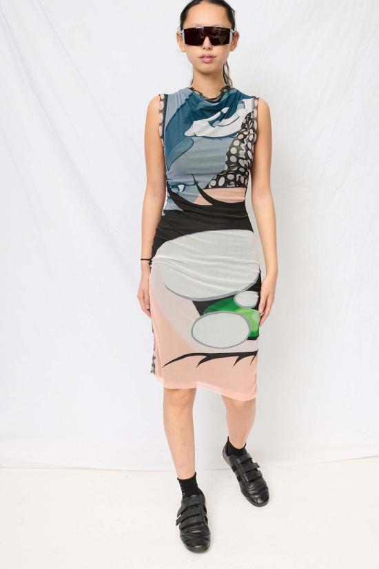  오토링거 미디 원피스 오톨링거 줄리앙 체칼디 프린트 메시 펜슬 드레스 - OTTOLINGER