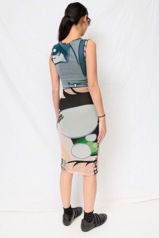  오토링거 미디 원피스 오톨링거 줄리앙 체칼디 프린트 메시 펜슬 드레스 - OTTOLINGER