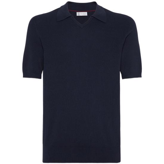 26SS 브루넬로 쿠치넬리 잉글리시 립 코튼 니트 폴로셔츠 M29400015 CW425 BLUE