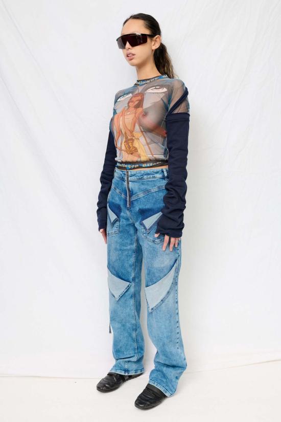  오토링거 긴팔 티셔츠 Ottolinger Julien Ceccaldi 프린트 메시 하이브리드 롱슬리브 탑 - OTTOLINGER