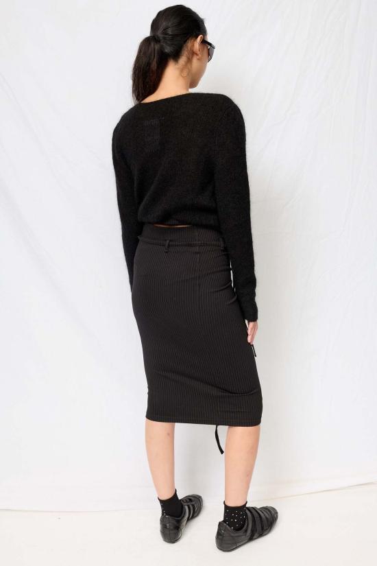  오토링거 미디 스커트 오톨링거 블랙 핀스트라이프 트위스트 펜슬 스커트 - OTTOLINGER