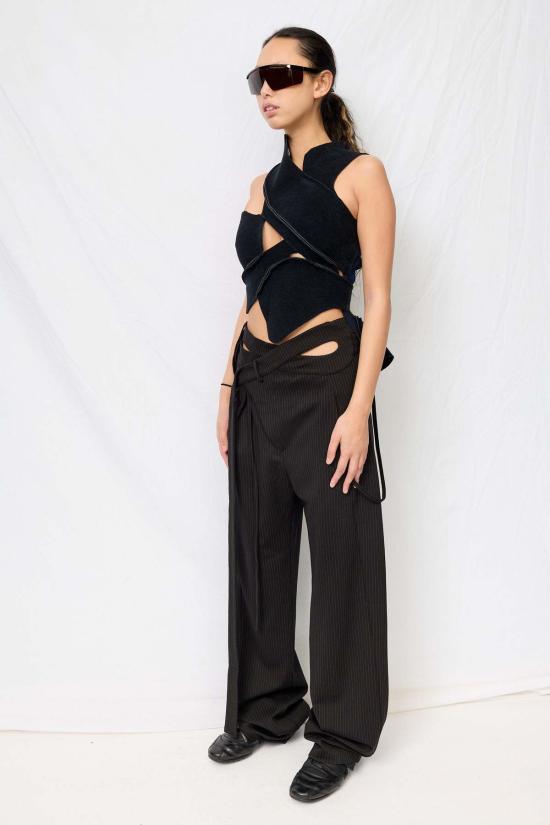  오토링거 스트레이트 팬츠 블랙 핀스트라이프 시그니처 랩 수트 팬츠 - OTTOLINGER