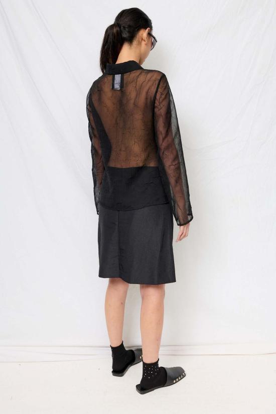  어셈블리 뉴욕 블라우스 조립형 블랙 크링클 쉬폰 피팅 버튼업 탑 - ASSEMBLY NEW YORK