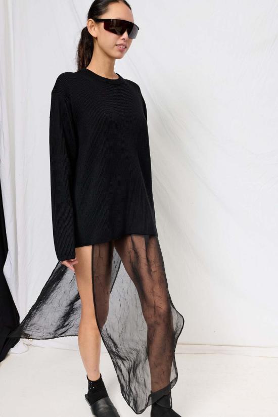  어셈블리 뉴욕 롱 스커트 어셈블리 블랙 크링클 쉬폰 오픈 사이드 맥시 스커트 - ASSEMBLY NEW YORK