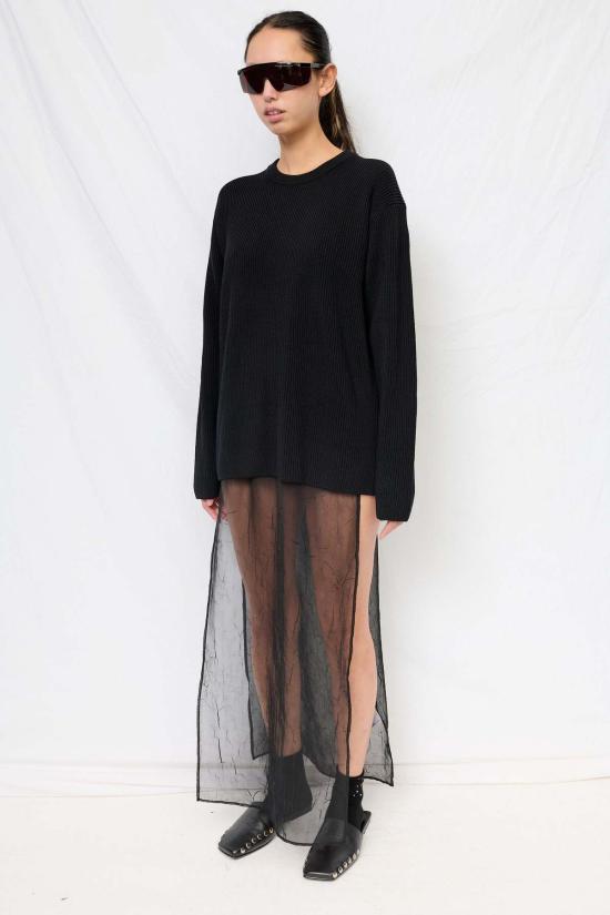  어셈블리 뉴욕 롱 스커트 어셈블리 블랙 크링클 쉬폰 오픈 사이드 맥시 스커트 - ASSEMBLY NEW YORK