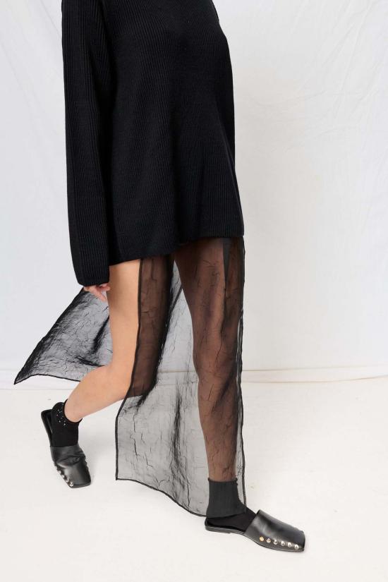  어셈블리 뉴욕 롱 스커트 어셈블리 블랙 크링클 쉬폰 오픈 사이드 맥시 스커트