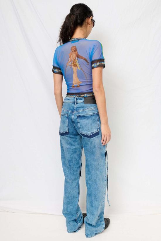  오토링거 반팔 티셔츠 줄리앙 체칼디 프린트 메시 티셔츠 - OTTOLINGER