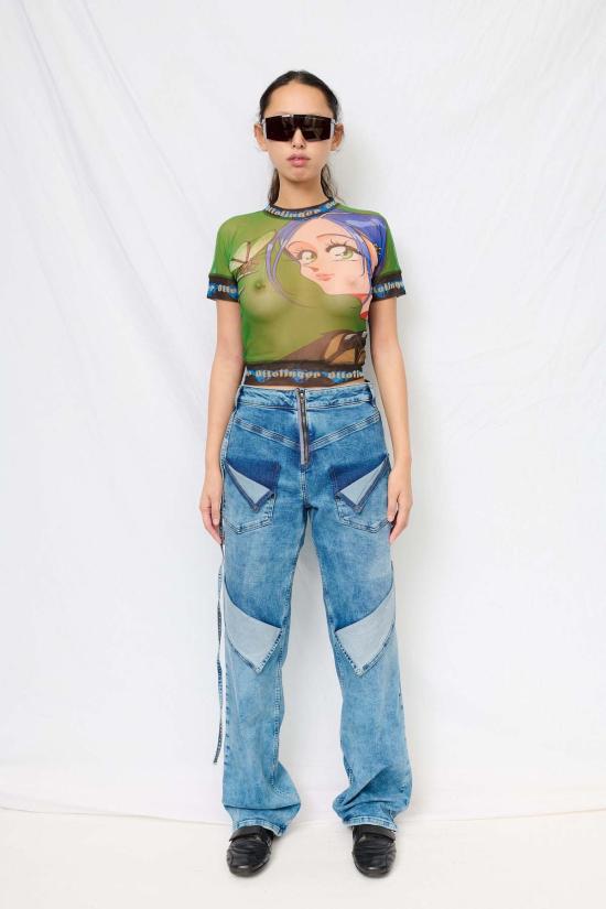  오토링거 반팔 티셔츠 줄리앙 체칼디 프린트 메시 티셔츠 - OTTOLINGER