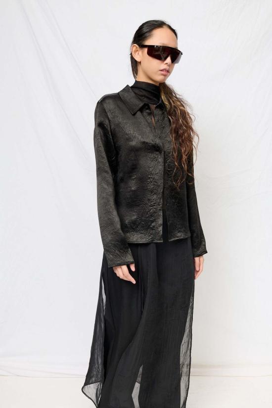  어셈블리 뉴욕 블라우스 조립형 블랙 주름 아세테이트 피팅 버튼업 - ASSEMBLY NEW YORK