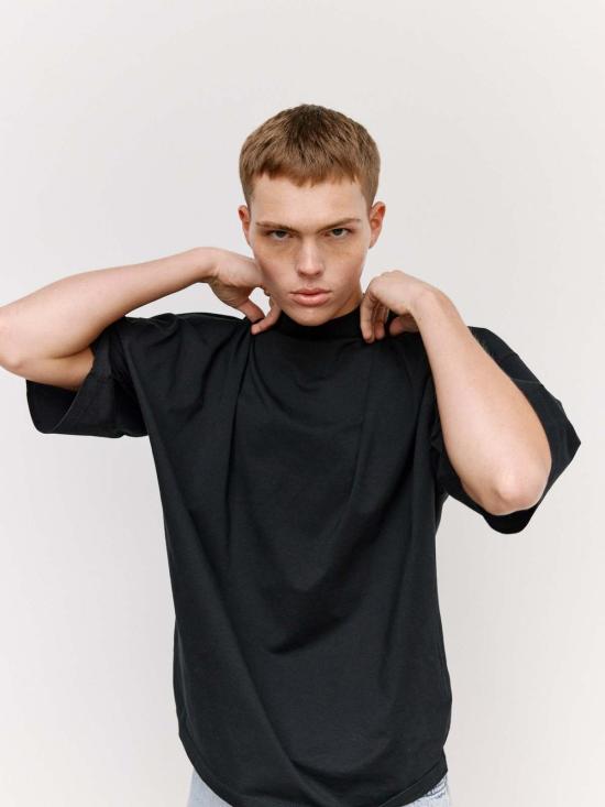  질샌더 반팔 티셔츠 질 샌더 블랙 코튼 모크넥 티셔츠 - JIL SANDER