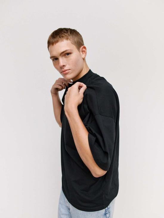  질샌더 반팔 티셔츠 질 샌더 블랙 코튼 모크넥 티셔츠 - JIL SANDER