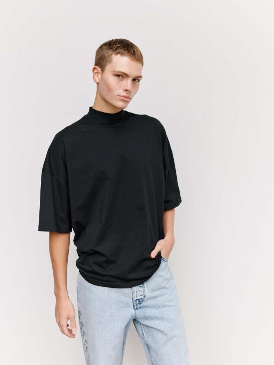 질샌더 반팔 티셔츠 질 샌더 블랙 코튼 모크넥 티셔츠 - JIL SANDER