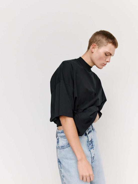  질샌더 반팔 티셔츠 질 샌더 블랙 코튼 모크넥 티셔츠 - JIL SANDER
