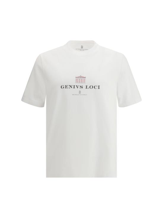 26SS 브루넬로 쿠치넬리 크루넥 프린트 코튼 저지 티셔츠 M0B138520 CFC06 WHITE