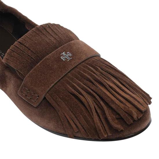 25FW 토리버치 Ballet 프린지 스웨이드 로퍼 176837200 Brown - TORY BURCH