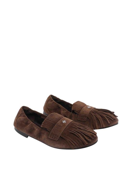 25FW 토리버치 Ballet 프린지 스웨이드 로퍼 176837200 Brown - TORY BURCH