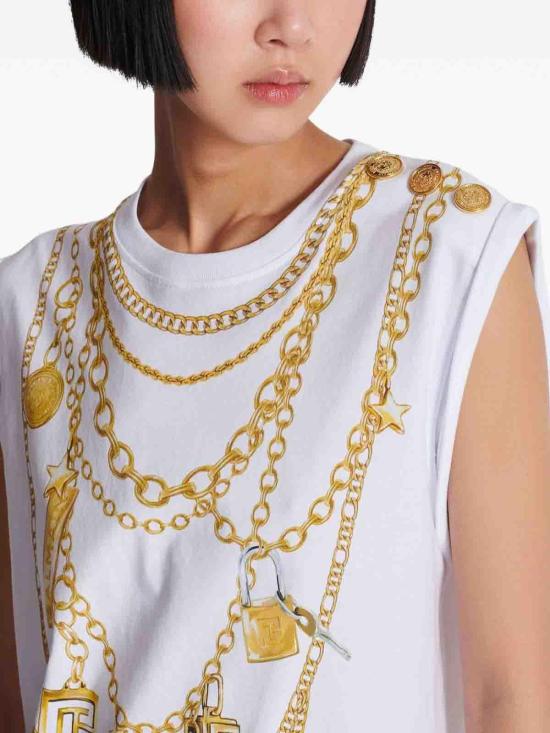  발망 민소매 티셔츠 FF1ED004GE99GAD White - BALMAIN