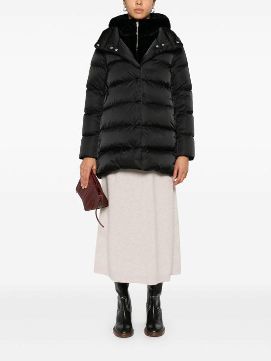  에르노 새틴 & 뉴 레이디 퍼 A셰이프 다운 자킷 PI001934D12170Z9300 Black - HERNO
