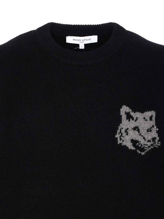 25FW 메종키츠네 폭스 헤드 인타르시아 메리노 스웨터 PM00816KM03290391 Black - MAISON KITSUNE