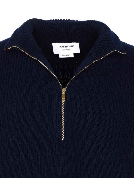  톰브라운 메리노 울 4-바 퍼널 넥 풀오버 MKA567AY1029415 Blue - THOM BROWNE