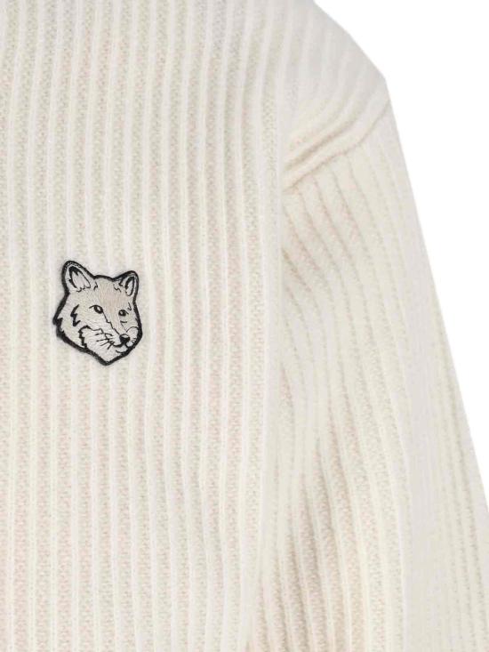 25FW 메종키츠네 폭스 헤드 울 립드 스웨터 PM00811KT1149P700 White - MAISON KITSUNE