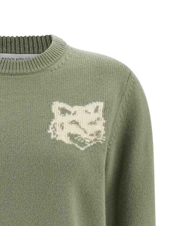 25FW 메종키츠네 폭스 헤드 인타르시아 메리노 스웨터 NW00808KM03290396 Green - MAISON KITSUNE