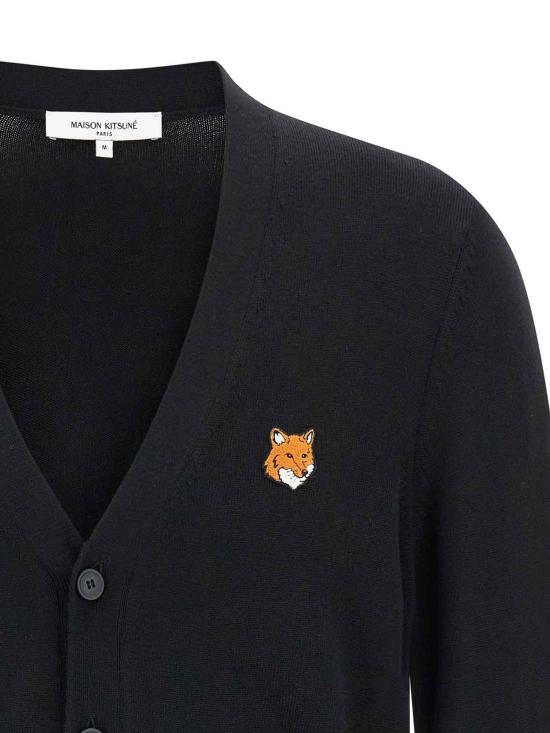  메종키츠네 폭스 헤드 메리노 레귤러 가디건 PM00501KT1181P199 Black - MAISON KITSUNE