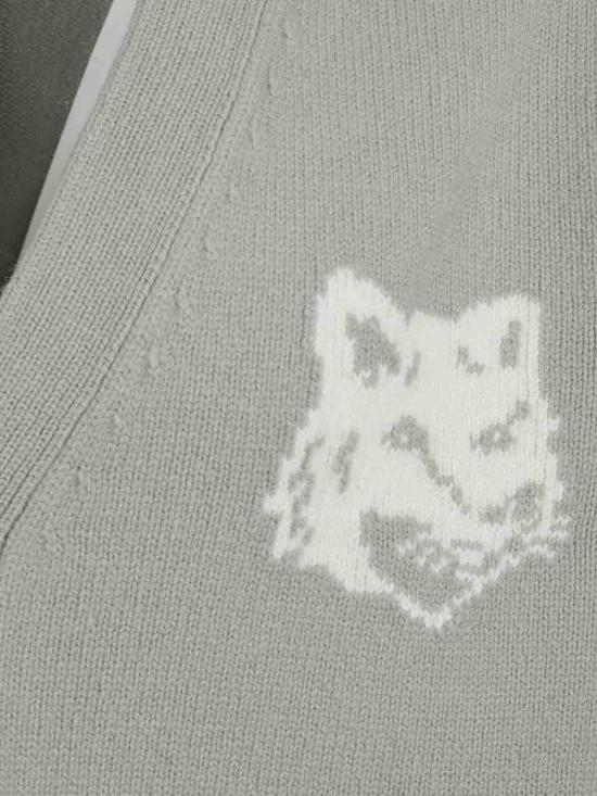 25FW 메종키츠네 폭스 헤드 인타르시아 메리노 가디건 PM00509KM03290396 Light Beige - MAISON KITSUNE