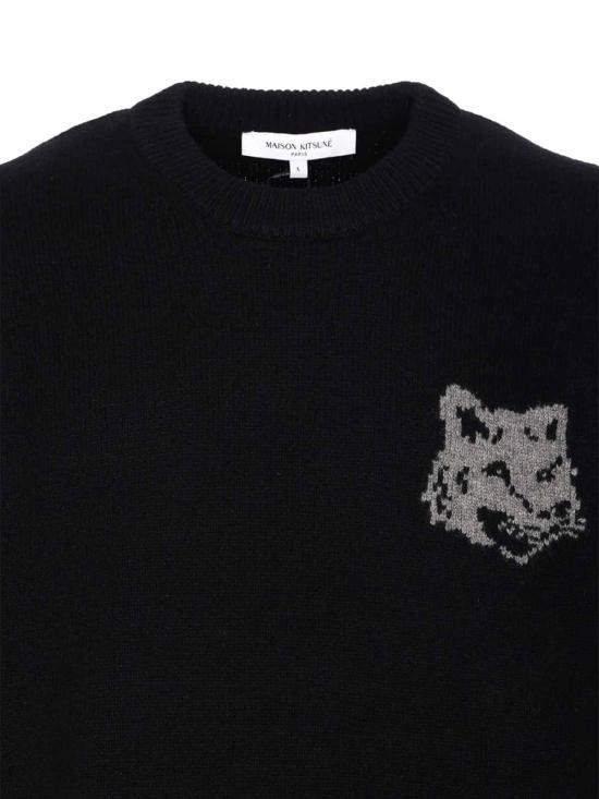 25FW 메종키츠네 폭스 헤드 인타르시아 메리노 스웨터 PM00816KM0329BKMGM Black - MAISON KITSUNE