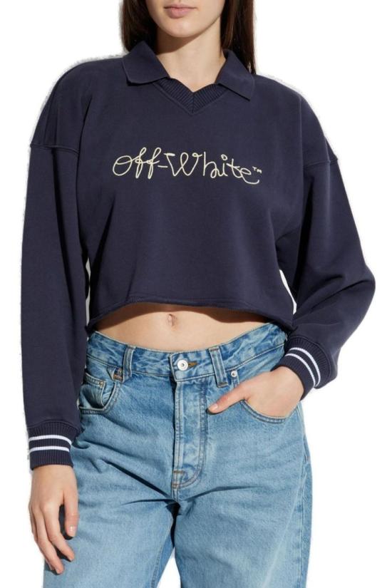 25FW 오프화이트 스트라이프 디테일 V넥 스웨트셔츠 OWBA07BF25FLE0024C19 Blue - OFF WHITE