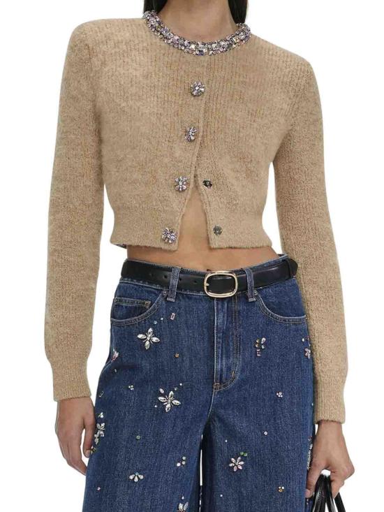 25FW 셀프 포트레이트 엠벨리시드 트림 가디건 AW25135CBRBROWN - SELF PORTRAIT