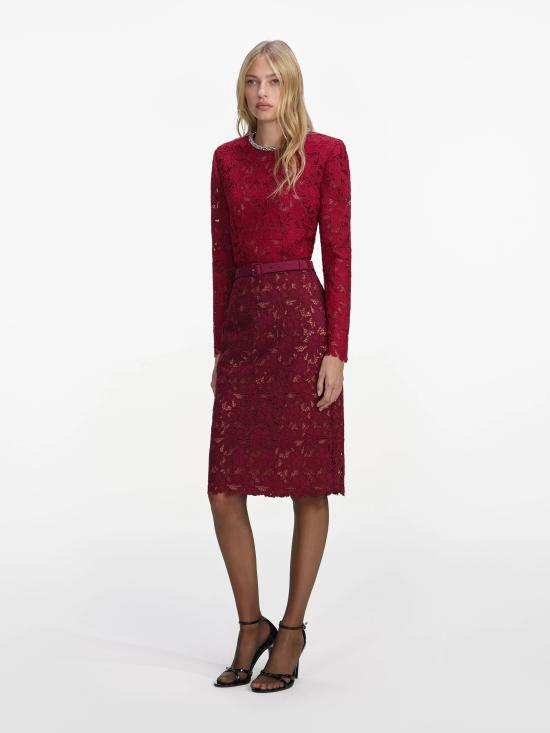 26SS 셀프 포트레이트 미디 스커트 RS26171MSKBUBURGUNDY RED - SELF PORTRAIT