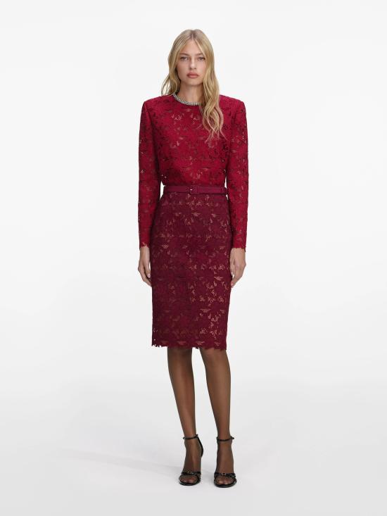 26SS 셀프 포트레이트 미디 스커트 RS26171MSKBUBURGUNDY RED